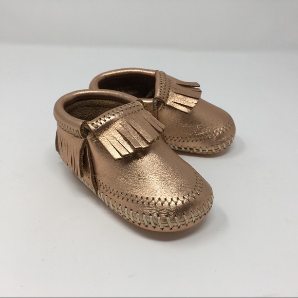 minnetonka baby moccasins rose gold
